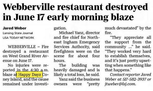 Happy Dayz Coney Island (Sinclair Grill) - June 2022 Article Regarding Fire (newer photo)